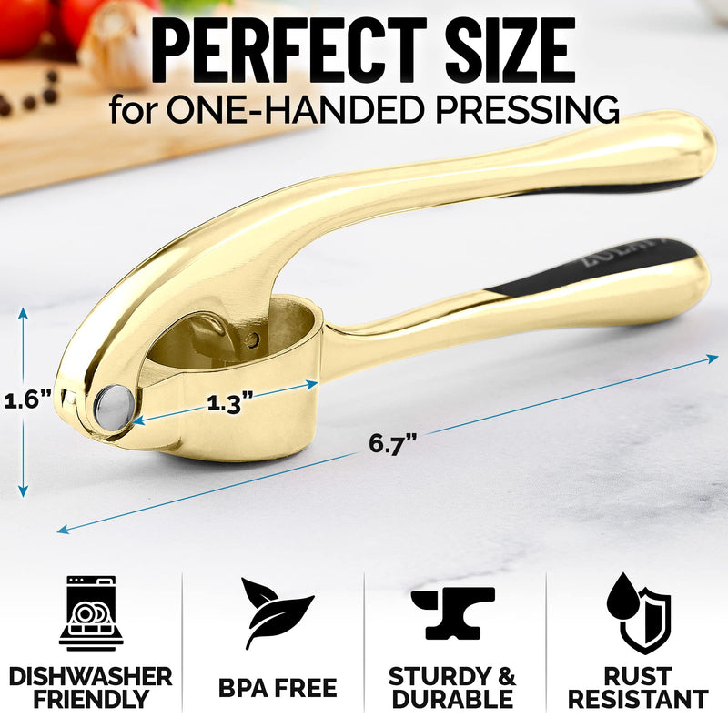 Zulay Kitchen Garlic Press With Soft, Easy To Squeeze Ergonomic Handle - Garlic Mincer Tool With Sturdy Design Extracts More Garlic Paste - Easy To Clean Garlic Crusher And Ginger Press (Gold) Gold - NewNest Australia