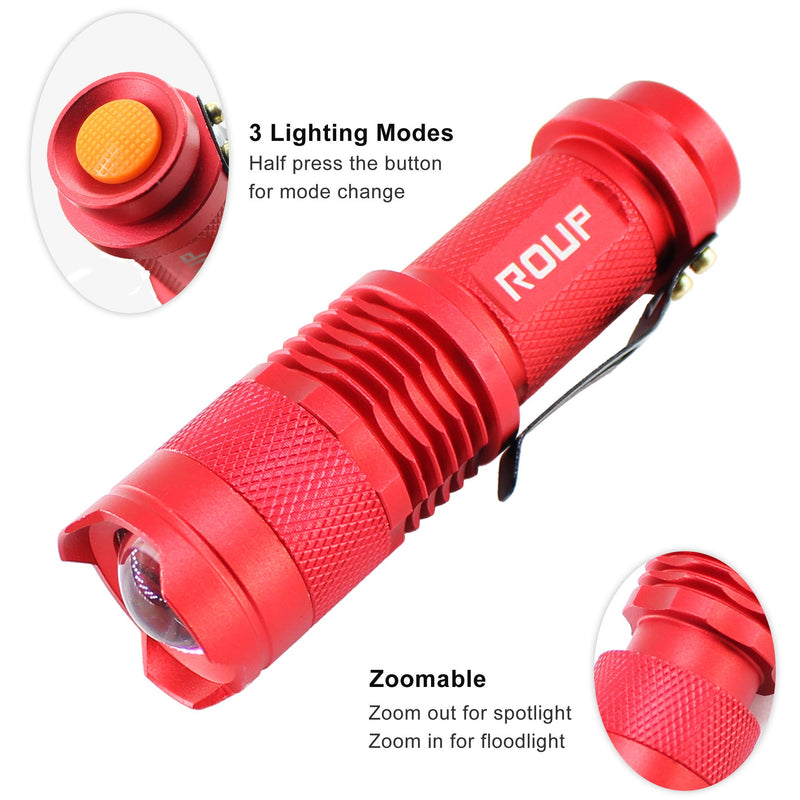 ROUP 2 Pack YP-100 Red Light LED Flashlight, Zoomable, Water Resistant, 3 Light Modes, Adjustable Focus Light for Camping, Hiking, Hunting, Night Vision, Astronomy and Emergency (Red Shell) - NewNest Australia