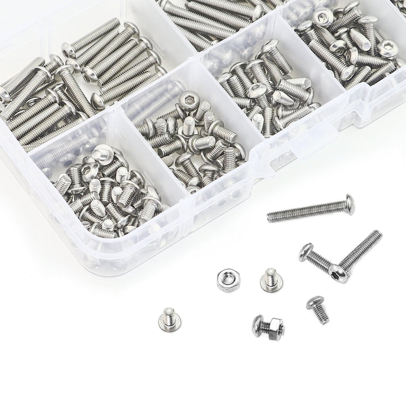 Sutemribor 320 Pieces M3 Stainless Steel Button Head Hex Socket Head Cap Bolts Screws Nuts Assortment Kit + Wrench - NewNest Australia