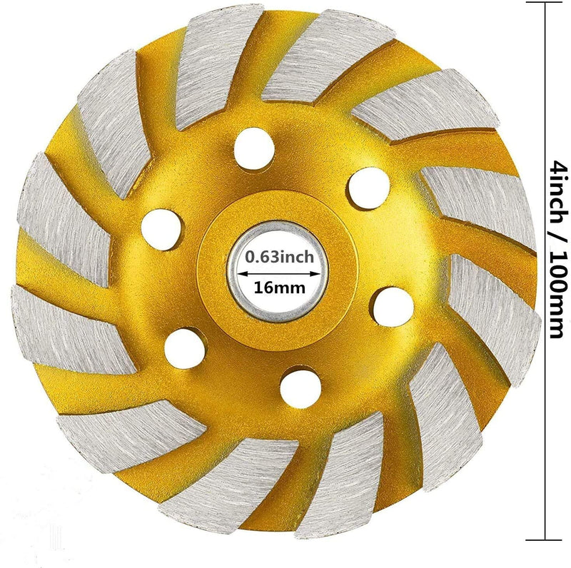 sansheng 4 Inch Concrete Turbo Diamond Grinding Cup Wheel 12 Segs Heavy Duty Angle Grinder Wheels for Angle Grinder(Yellow) - NewNest Australia