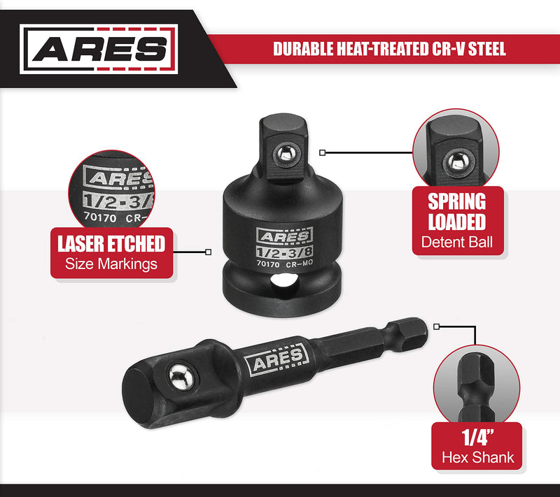 ARES 28000 - Impact 3-Inch Extension and Socket Adapter Set - Includes 3-Inch Extensions in 1/4-Inch Drive, 3/8-Inch Drive, and 1/2-Inch Drive, 2 Socket Adapters, and 2 Socket Reducers - NewNest Australia