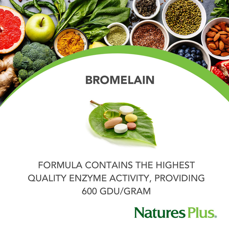 NaturesPlus Bromelain - 500 mg - Natural Proteolytic Enzyme Supplement, Anti-Inflammatory - 60 Vegetarian Tablets (60 Servings) 60 Tablets - NewNest Australia