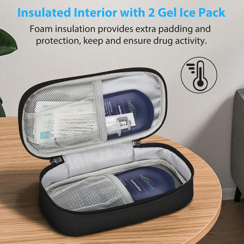 MEDMAX Insulin Cooler Bag with 2 Ice Packs - Portable Diabetic Bag Water-Repellent Insulated Medicine Bag Organizer Cooler Bag for Insulin Pen and Other Diabetic Accessories (Black) Black - NewNest Australia