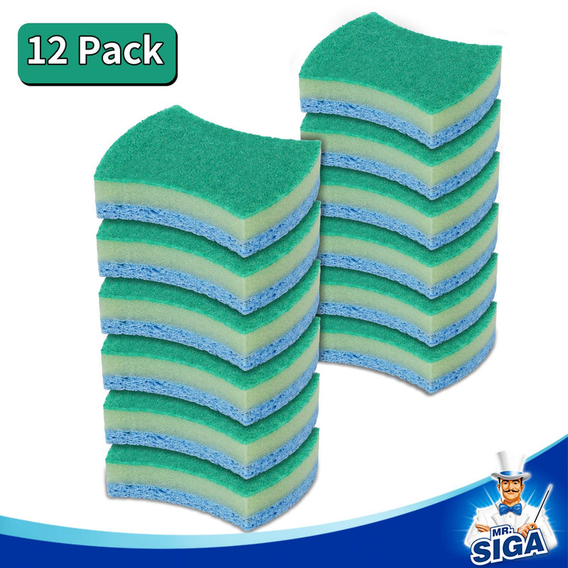 MR.SIGA Multi-Use Cellulose Scrub Sponge, Dual-Sided Dishwashing Sponge for Kitchen, 12 Pack Green, Blue - NewNest Australia