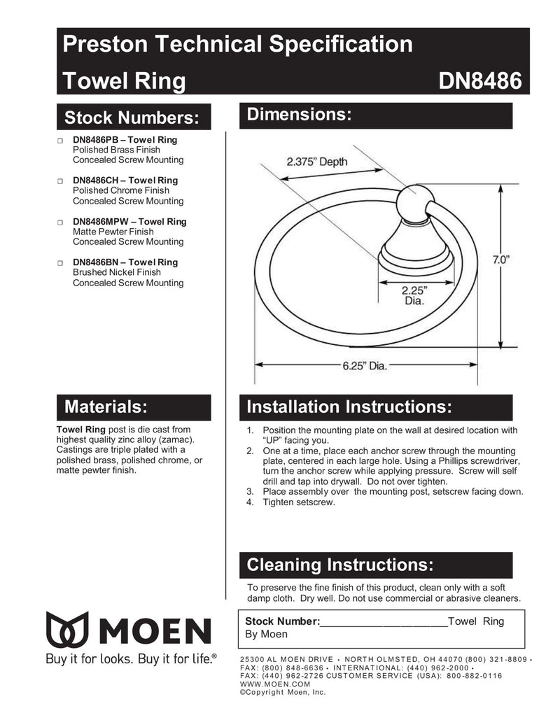 Moen DN8486BN Preston Collection Bathroom Hand Towel Ring, Spot Resist Brushed Nickel, 7 Inch - NewNest Australia