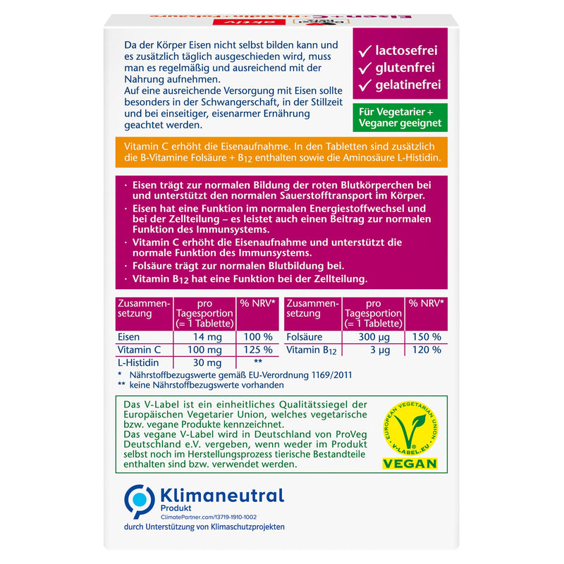 Doppelherz Iron + C + Histidine + Folic Acid - Folic Acid As A Contribution To Normal Blood Formation - Vitamin C Increases Iron Absorption - 30 Easily Swallowable Mini Tablets - NewNest Australia