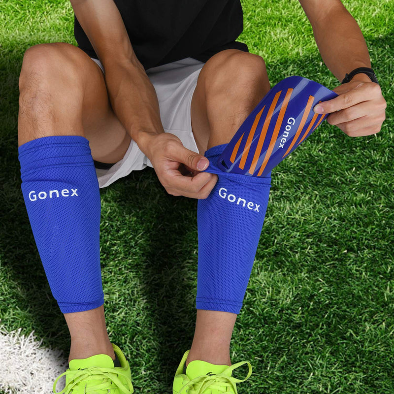 Gonex Soccer Shin Guards for Kids Adult, Youth Boys Girls Shin Guards Slip in Soccer Shin Pad Sleeves Canilleras for Football Games, EVA Cushion Protection Reduce Shocks & Injuries Blue Sleeves Small - NewNest Australia