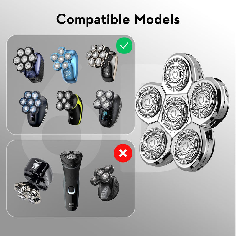 Kibiy replacement blade head for men's electric bald razors, wet and dry shaving heads for head razors, with 6 double rings & self-sharpening, silver... silver, replacement head only - NewNest Australia