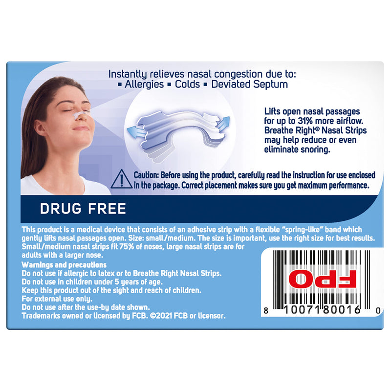 Breathe Right Nasal Strips Clear Small/Medium 10s | Instantly Relieves Nasal Congestion| Helps Reduce Snoring | Drug-free | 10 Count (Pack of 1) - NewNest Australia