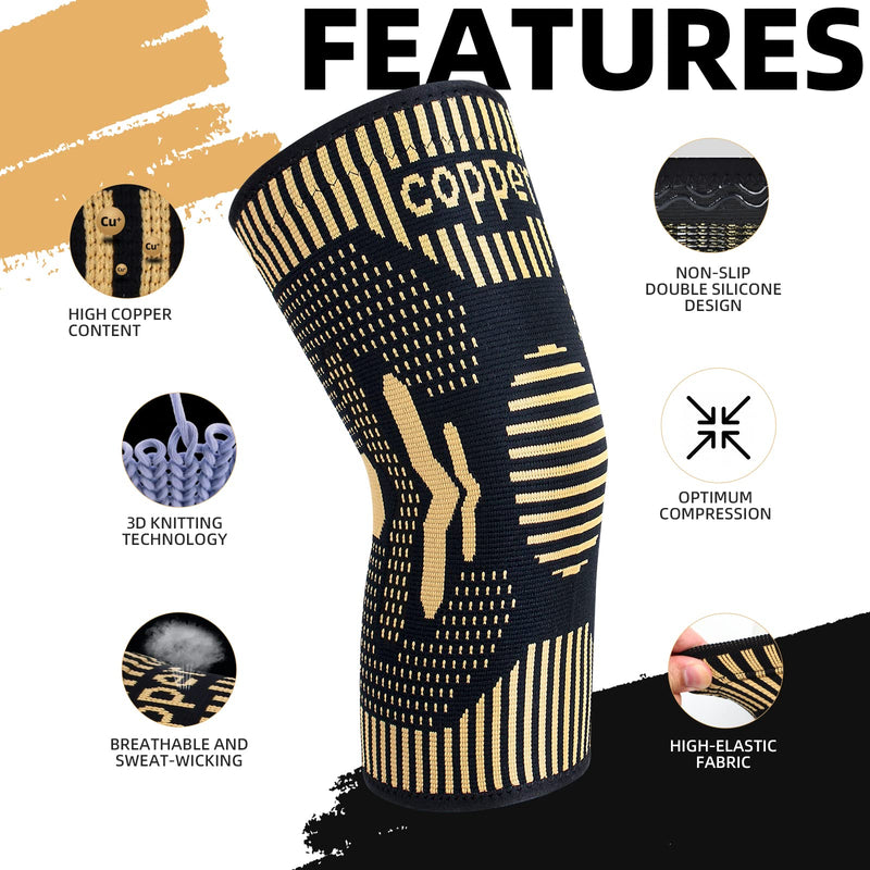 2 Pack Copper Knee Support for Women/Men - Knee Brace Compression Sleeve, Best Knee Sleeves Supports for Arthritis, Meniscus Tear, Knee Joint Pain, MCL, ACL, Running, Sports XL Copper (Pack of 2) - NewNest Australia