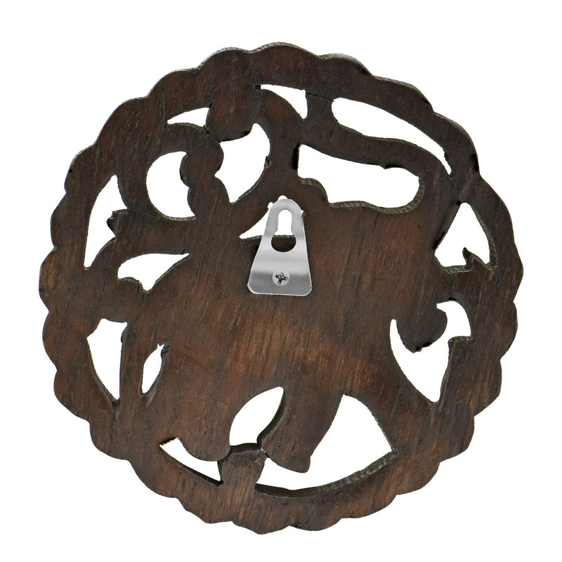 NewNest Australia - Powerful and Majestic Elephant Hand Carved 6-inch Round Teak Wood Wall Art 