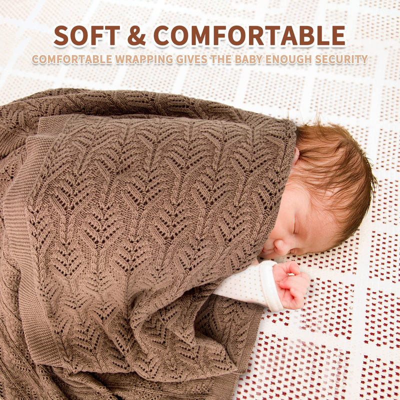 Baby Blanket Cellular Knitted Toddler Blankets 100% Cotton Breathable Soft for Newborn Boy Girls 43x35 Inch Beige - NewNest Australia