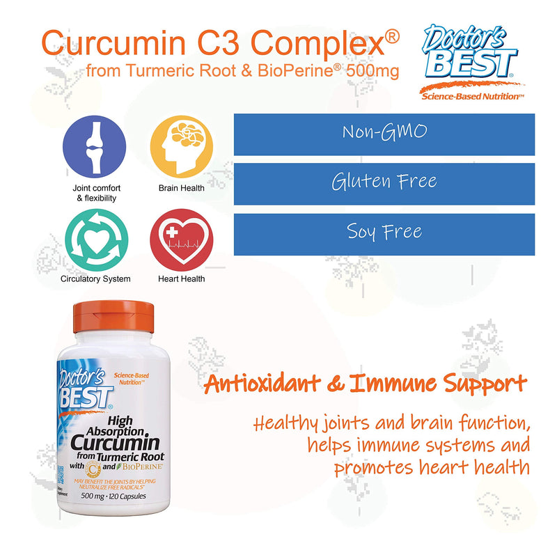 Doctor's Best DRB-00107 High Absorption Curcumin From Turmeric Root with C3 Complex & BioPerine 500mg (120 Capsules) - NewNest Australia