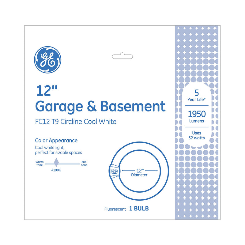 GE Lighting FC12 T9 Garage & Basement Circline Fluorescent Light Bulb, Cool White Finish, 32-Watt, 1950 Lumen, 12-Inch Circular Diameter, 1-Pack 1 Count (Pack of 1) - NewNest Australia