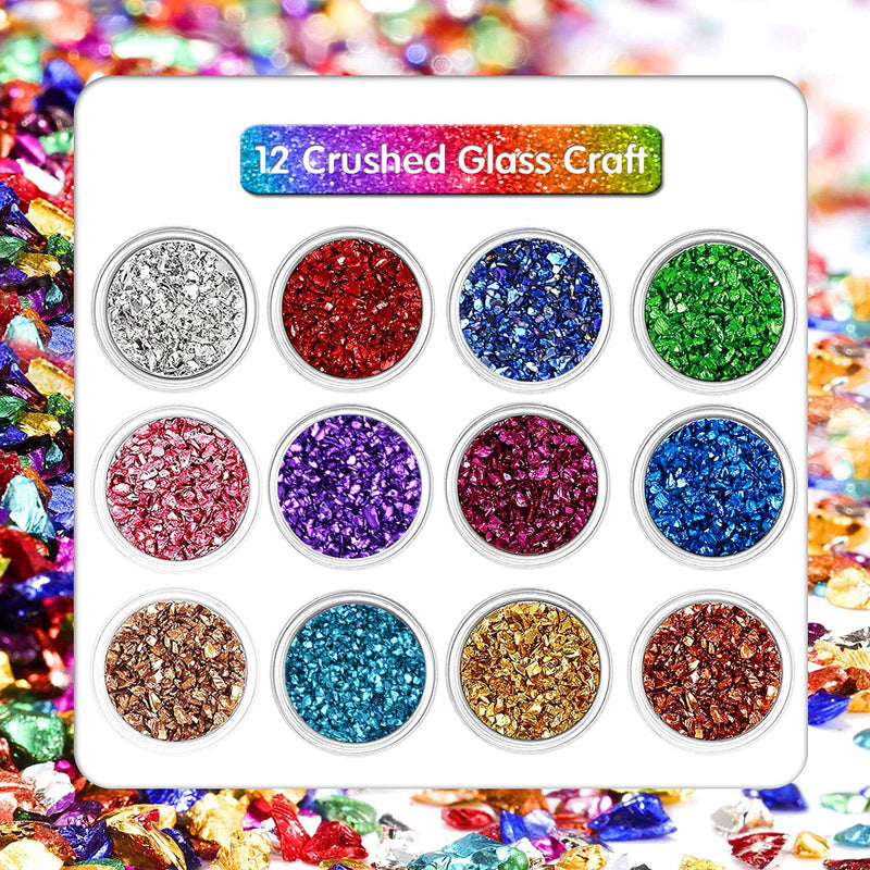 12 Box Crushed Glass Craft Glitter Fine for Resin Art, Small Broken Glass Pieces Irregular Metallic Crystal Chips Chunky Flakes Sequins for Nail Arts DIY Vase Filler Epoxy Jewelry Making Decoration A#GLITTER - NewNest Australia