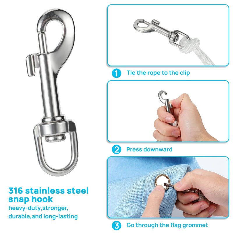 KAHACIYO Flag Pole Parts Kit, Flagpole Hardware Parts- 50 Ft Flag Pole Rope, Flagpole Snaps Hooks, 6" Rope Cleat- Marine Grade 316 Stainless Steel - NewNest Australia
