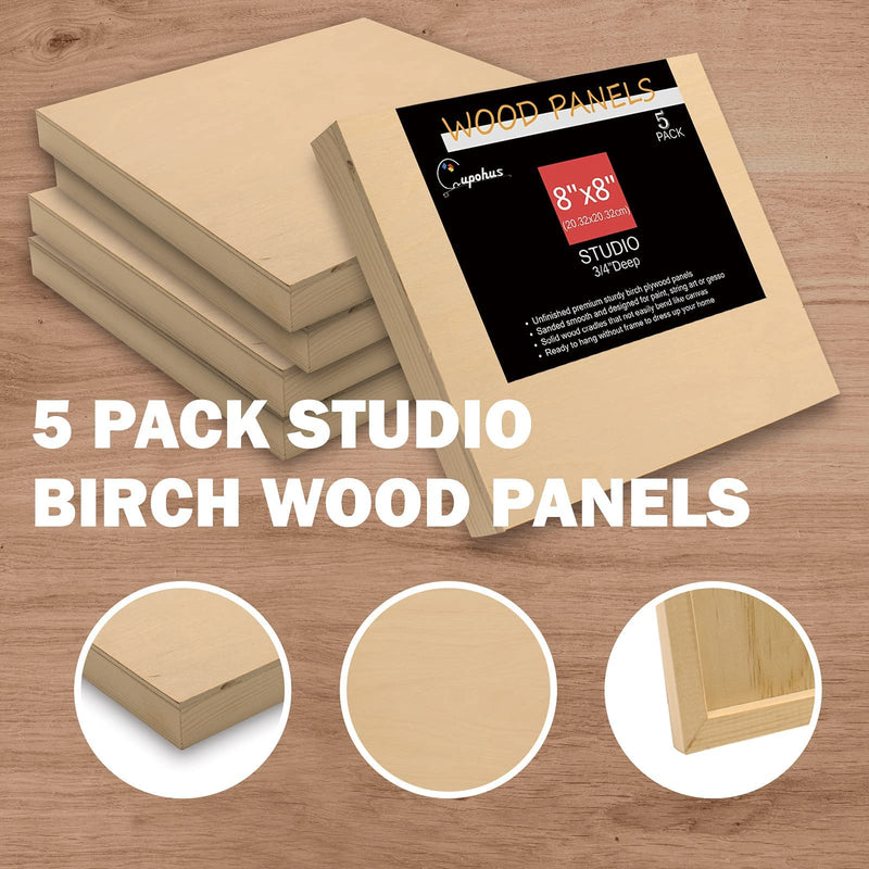 Unfinished Wood Boards Canvas for Painting, 5 Packs 3/4’’ Deep Cupohus 8’’ x 8’’ Wooden Cradled Panels for Pouring Art, Crfats, Parints and More 8" x 8" - NewNest Australia