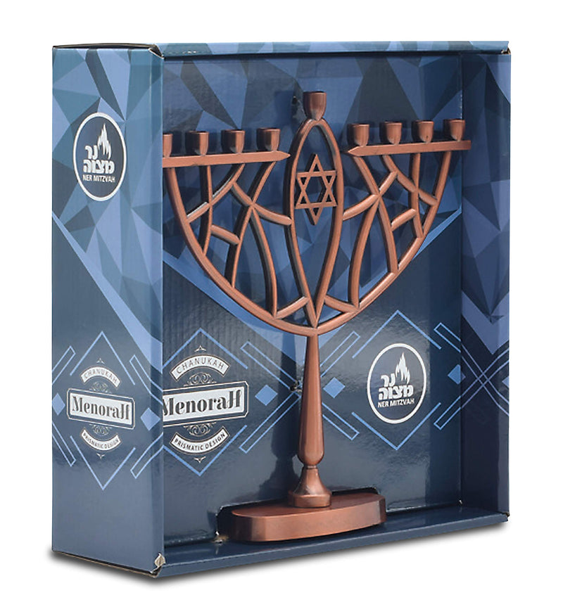 NewNest Australia - Ner Mitzvah New Prismatic Hanukkah Menorah - Menorah for Chanukah Candle - Copper Finish 