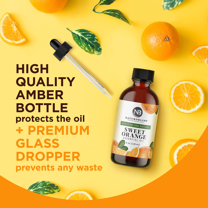 NaturoBliss 100% Pure & Natural Sweet Orange Essential Oil Therapeutic Grade Premium Quality Oil with Glass Dropper - Huge 4 fl. Oz - Perfect for Aromatherapy and Relaxation - NewNest Australia
