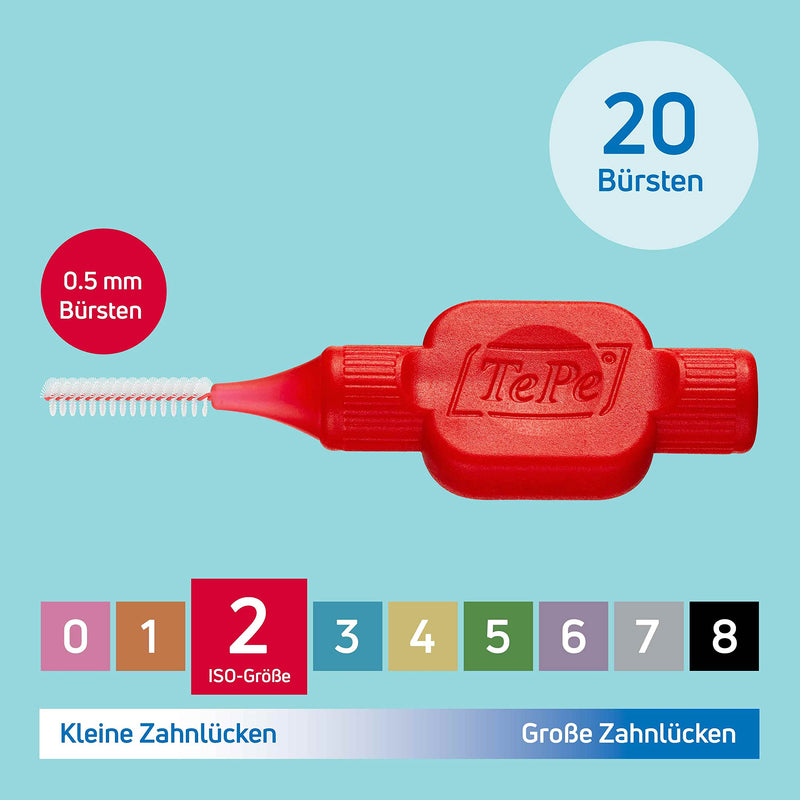 TePe interdental brush red (ISO size 2: 0.5 mm) / 1 x 20 pieces / For easy and thorough cleaning of the spaces between teeth. - NewNest Australia