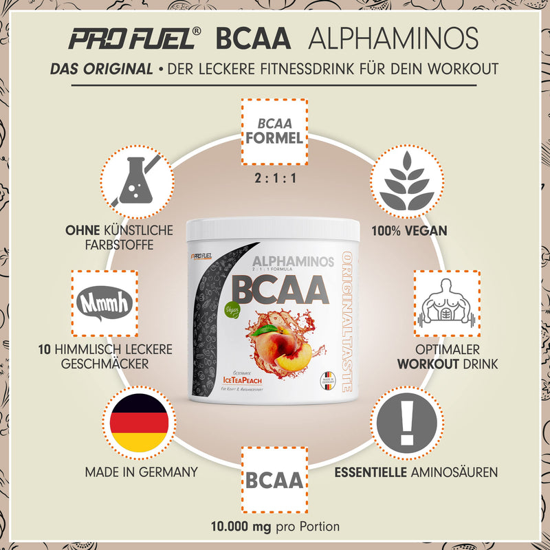 Bcaa Powder 300 G Peach Ice Tea, Test Winner Alphaminos Bcaa 2:1:1 Drink, Incredibly Delicious Flavor, Essential Amino Acids Leucine, Isoleucine & Valine, 100% Vegan, Top Solubility - Laboratory Tested - NewNest Australia
