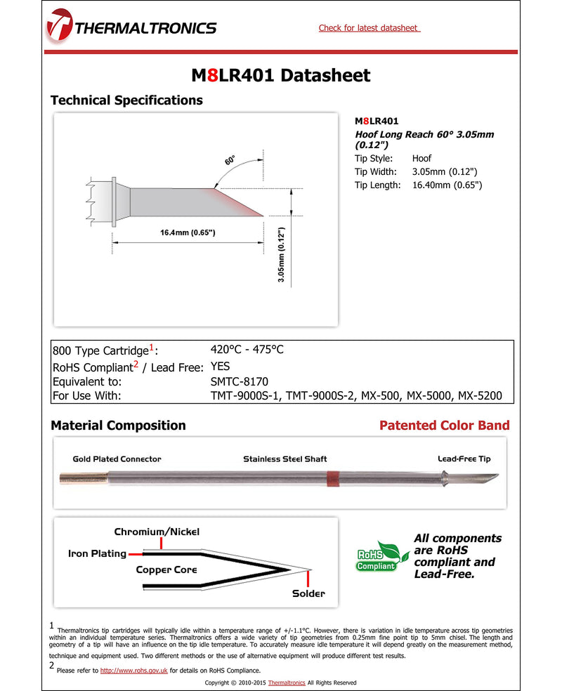 Thermaltronics M8LR401 Hoof Long Reach 60deg 3.05mm (0.12in) interchangeable for Metcal SMTC-8170 - NewNest Australia