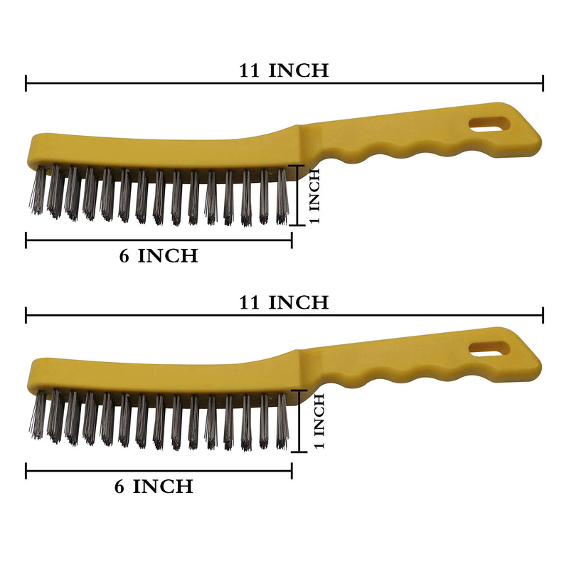 Wire Scratch Brush 2 Set, Heavy Duty Stainless Steel 11 Inch with Plastic Handle Descaling Welding Dust Bending Hand Tool, Teel Brush Rust Remover for Metal by MAXMAN Yellow - NewNest Australia