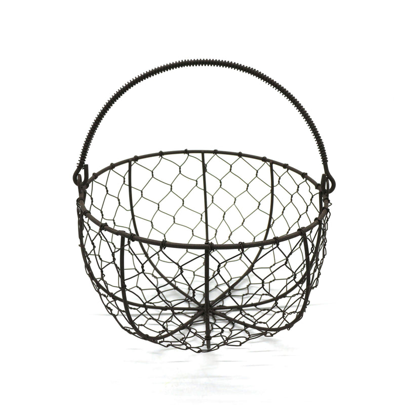 NewNest Australia - CVHOMEDECO. Round Metal Wire Egg Basket Wire Gathering Basket with Handle Country Vintage Style Storage Basket. Rusty, Dia. 8 X H 4-3/4 Inch 
