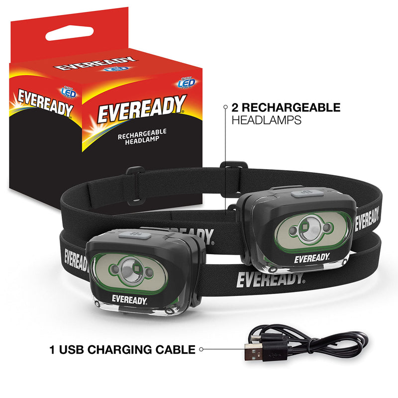 EVEREADY LED Headlamps [2-Pack], Rugged and Water-Resistant, Bright and Durable Head Lights for Running, Power Outage, Camping, Fishing, Emergency Black (Rechargeable) - NewNest Australia