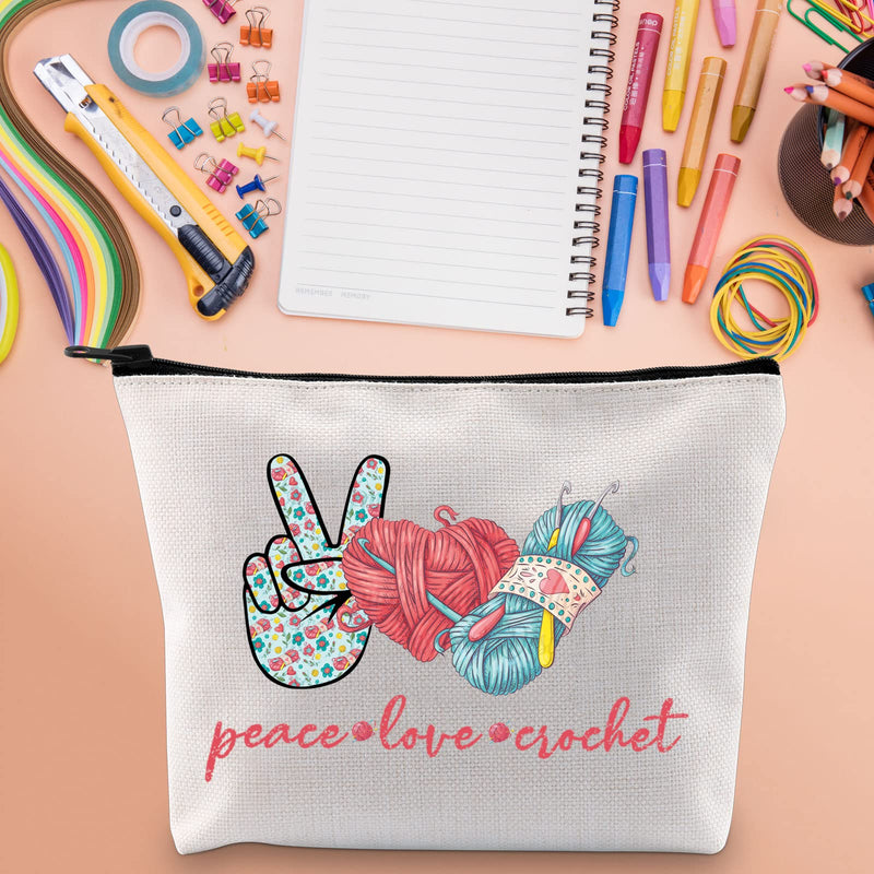WZMPA Crocheting Lover Cosmetic Bag Crochet Gifts Peace Love Crochet Makeup Zipper Pouch Bag For Women Girls (Peace Crochet) Peace Crochet - NewNest Australia
