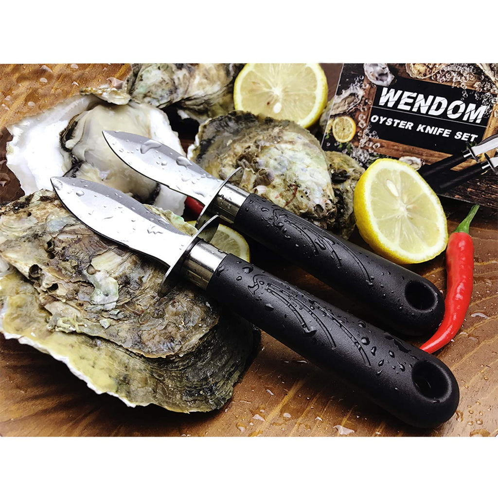 WENDOM Oyster Knife Shucker Set Oyster Shucking Knife and Gloves Cut Resistant Level 5 Protection Seafood Opener Kit Tools Gift(2knifes+1Glove) - NewNest Australia