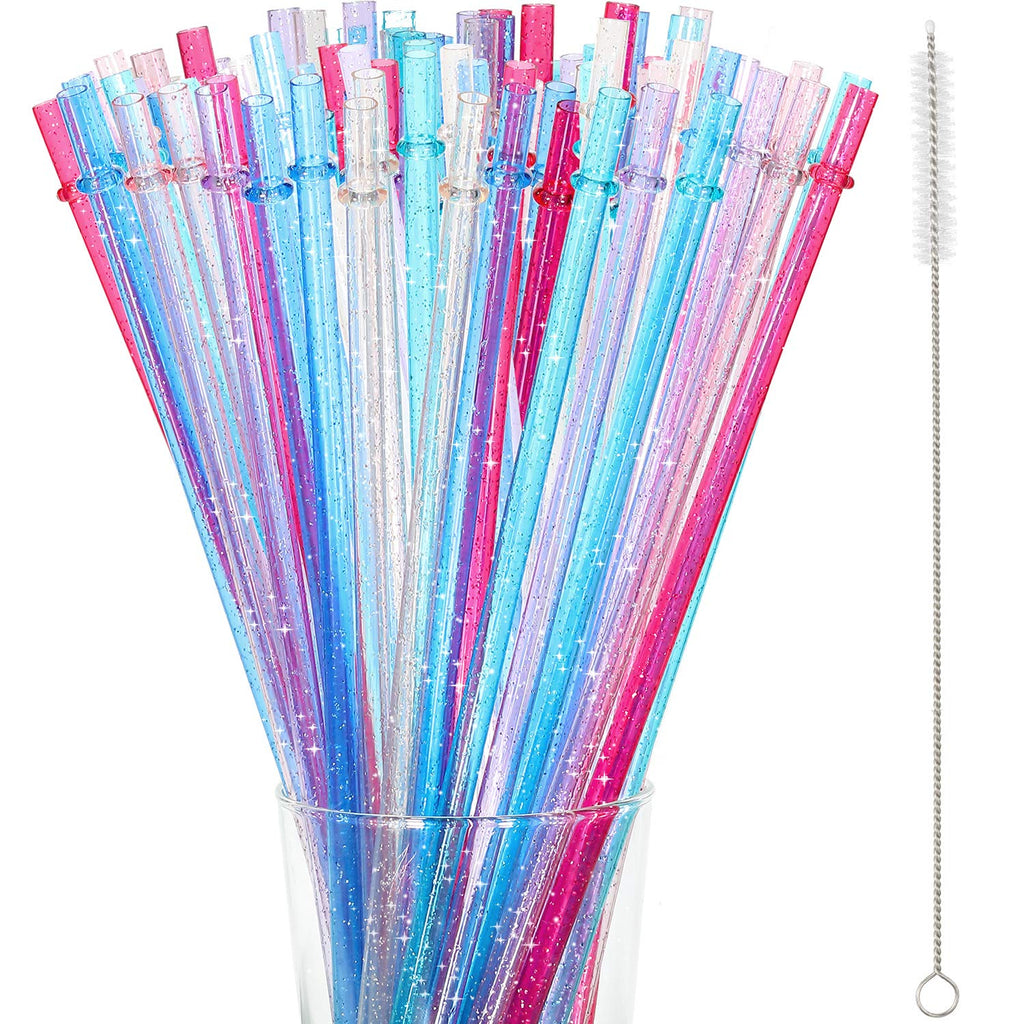 48 Pieces 11 inch Reusable Plastic Straws Without BPA, Colorful Glitter Straws for 40/30/24 oz Jar and Tumblers, with Cleaning Brush Straws Cleaner (Red, Dark Blue, Pink, Champagne, Purple, Blue) Red, Dark Blue, Pink, Champagne, Purple, Blue - NewNest Australia