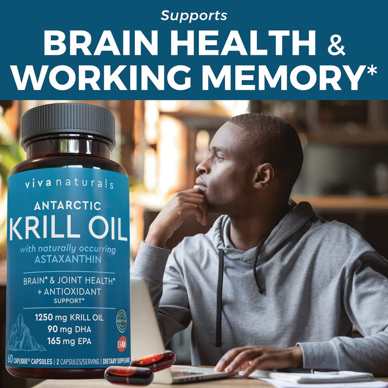 Krill Oil Supplement 1250mg - Antarctic Krill Oil Omega 3 Providing Astaxanthin, DHA and EPA, Joint Support and Brain Supplement with No Fishy Aftertaste (60 Capsules) 60 Count (Pack of 1) - NewNest Australia
