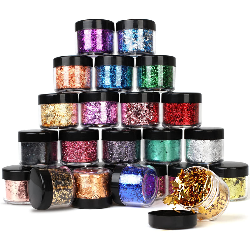Gold Foil Flakes, 24 Color, Metallic Foil Flakes, Gilding Flakes, Gold Leaf Flakes, Gold Flakes for Resin, Nails, Painting, Crafts 24pcs - NewNest Australia