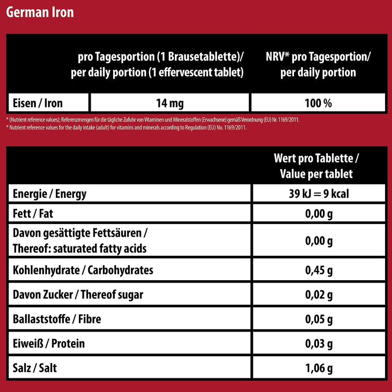 German Iron Effervescent Tablets Pack Of 60 - Cherry Flavor - 14 Mg Iron Sugar-Free, Vegan - T&D Pharma German Iron - Made In Germany Cherry 60 Pieces (Pack Of 1) - NewNest Australia
