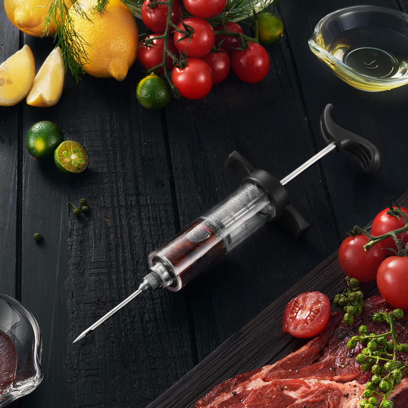 JY COOKMENT Meat Injector Syringe, 1-oz Marinade Flavor Injector with 2 Professional Needles,1 Cleaning Brushes(BLACK) Black - NewNest Australia