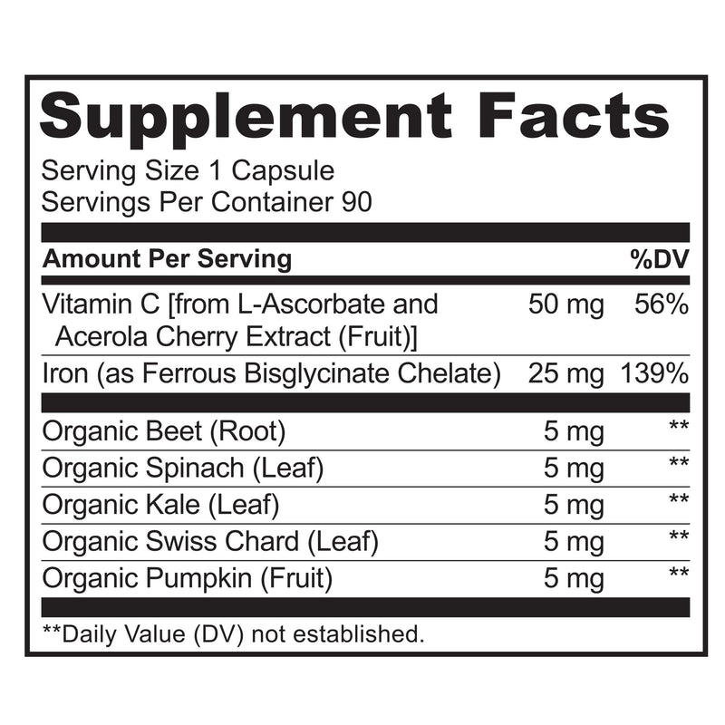 NATURELO Vegan Iron Supplement with Vitamin C and Organic Whole Foods - Gentle Iron Pills for Women & Men w/ Iron Deficiency Including Pregnancy, Anemia and Vegan Diets - 90 Mini Capsules 90 Count (Pack of 1) - NewNest Australia