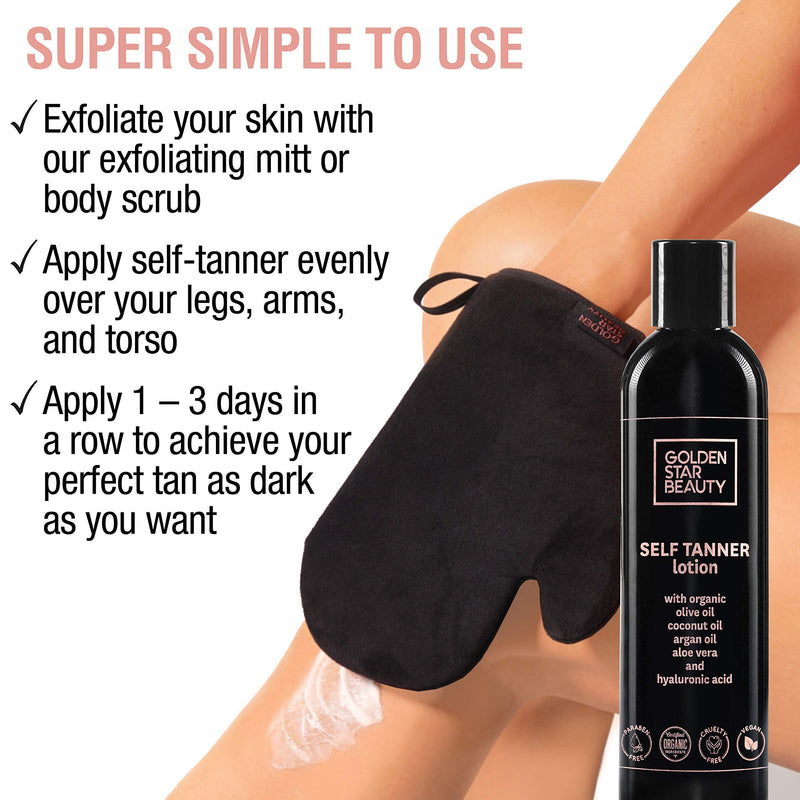 Self Tanner with Tanning Mitt - Sunless Tanning Lotion with Organic Oils Gradual Body Bronzer for Light or Medium Tan, 236 ml Lotion with Mitt - NewNest Australia