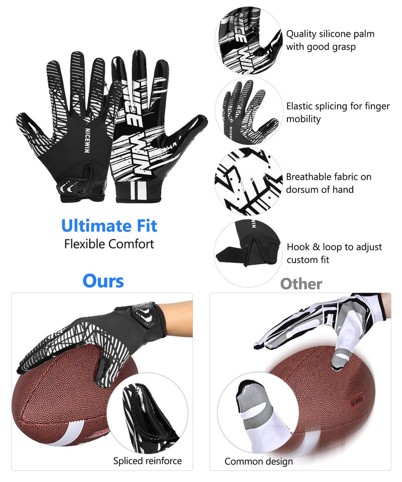 NICEWIN Football Gloves Adult Football Receiver Gloves for Men and Women White Medium - NewNest Australia