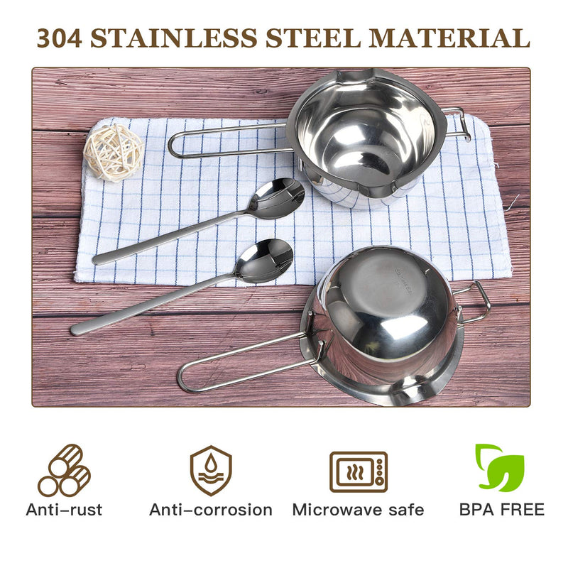 Milkary 2 Pieces Stainless Steel Double Boiler Pot with 2 Metal Spoon, Chocolate Melting Pot for Melting Chocolate, Butter, Cheese, Candle and Wax Making Kit Double Spouts 400ml/14oz - NewNest Australia