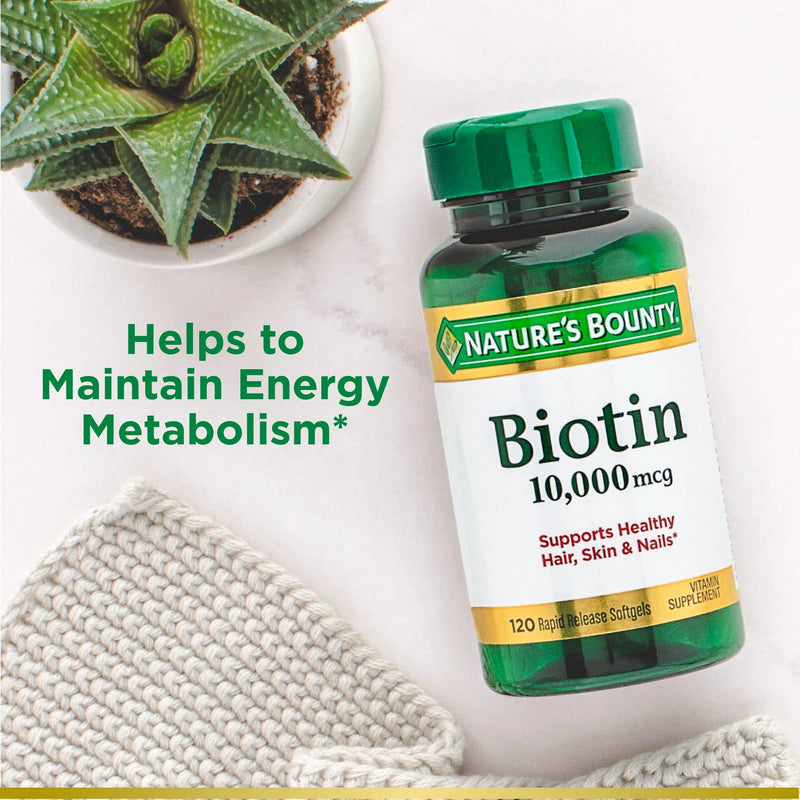 Biotin by Nature's Bounty, Vitamin Supplement, Supports Metabolism for Energy and Healthy Hair, Skin, and Nails, 10000 mcg, 120 Rapid Release Softgels 120 Count - NewNest Australia