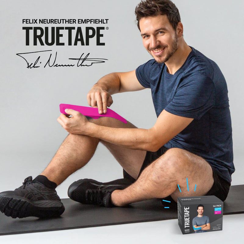 Truetape Basic Kinesiology Tapes Pre-Cut Tape Duo Pack Kinesiology Tape Waterproof And Elastic Skin-Friendly 2 X 20 Precut Stripes Each 25 Cm X 5 Cm Pink And Blue - NewNest Australia