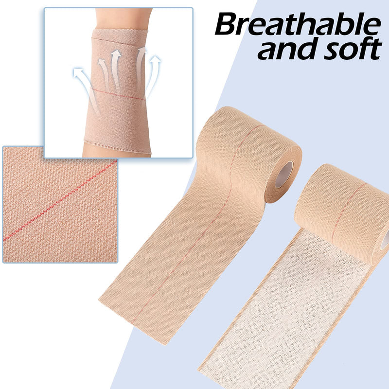 2 Rolls Adhesive Elastic Tape Bandage Tape Wrap Flexible Stretch Bandages for Sports Ankle, Knee and Wrist Sprains(Beige,3 Inch Wide) Beige 3 Inch Wide - NewNest Australia