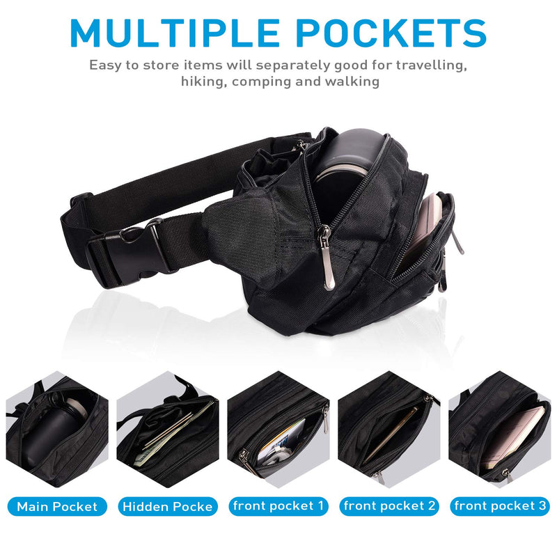 Oxpecker Waist Pack Bag with Rain Cover, Waterproof Fanny Pack for Men&Women, Workout Traveling Casual Running Hiking Cycling, Hip Bum Bag (black) black - NewNest Australia