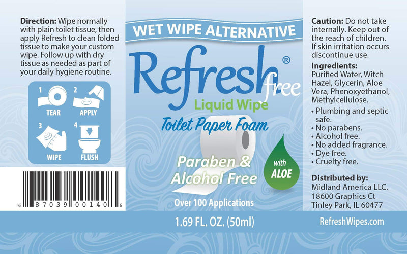Refresh Liquid Wipe Free: Toilet Paper Foam. Eco-Friendly Wet Wipe Alternative For Sensitive Skin. Cleanses and Soothes with Witch Hazel and Aloe. Alcohol and Paraben Free. Plumbing and Septic Safe. 50ml (1.69 Fl Oz). 1.69 Fl Oz (Pack of 1) - NewNest Australia