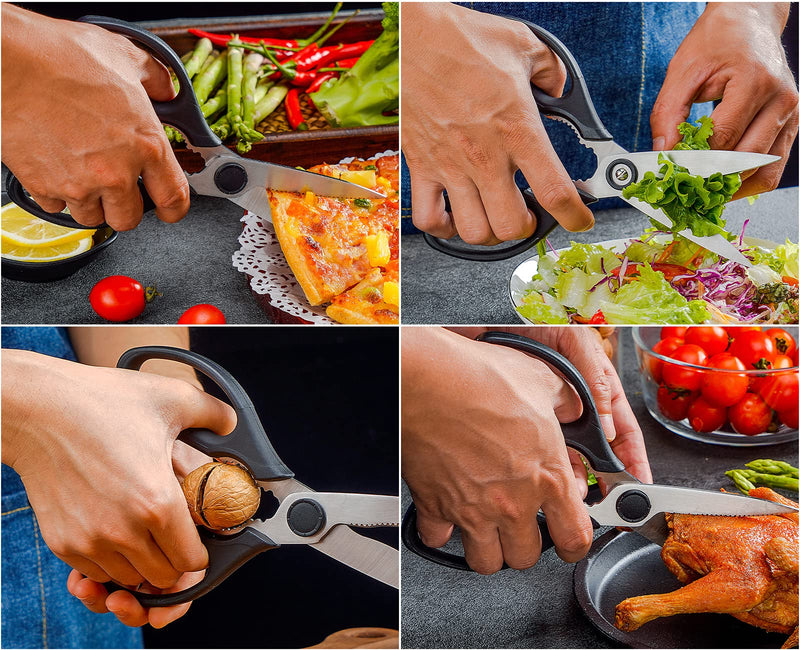 WELLSTAR Heavy Duty Kitchen Scissors, Sharp Kitchen Scissors Multipurpose Utility Stainless Steel Scissor, Kitchen Shears for Chicken,Meat, Vegetables, Herbs, BBQ, Bones, Nuts,2-Piece Set Black - NewNest Australia