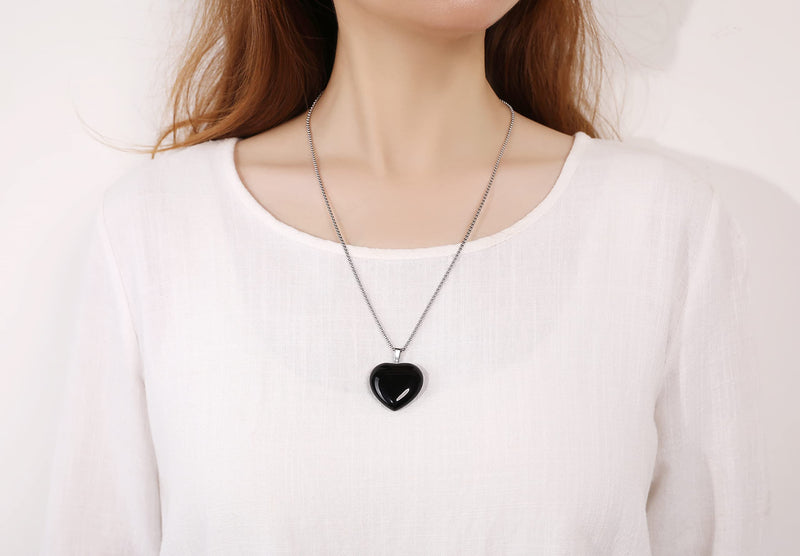 XIANNVXI Black Obsidian Necklace 1.2" Healing Crystal Heart Gemstone Pendant Necklaces Natural Spiritual Witchcraft Reiki Quartz Stone Jewelry for Women Girls Black - Obsidian - NewNest Australia