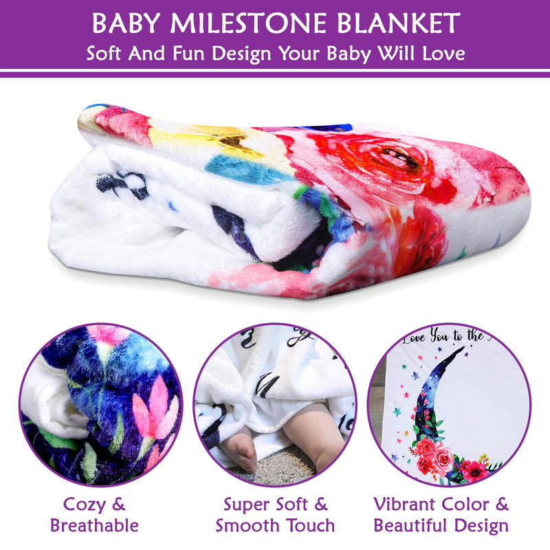 NewNest Australia - Jamie&Jayden Baby Monthly Milestone Blanket for Baby Girl, Photo Blanket for Newborn and Baby Pictures. Includes Headband, Wreath and Frame 60”x40" 