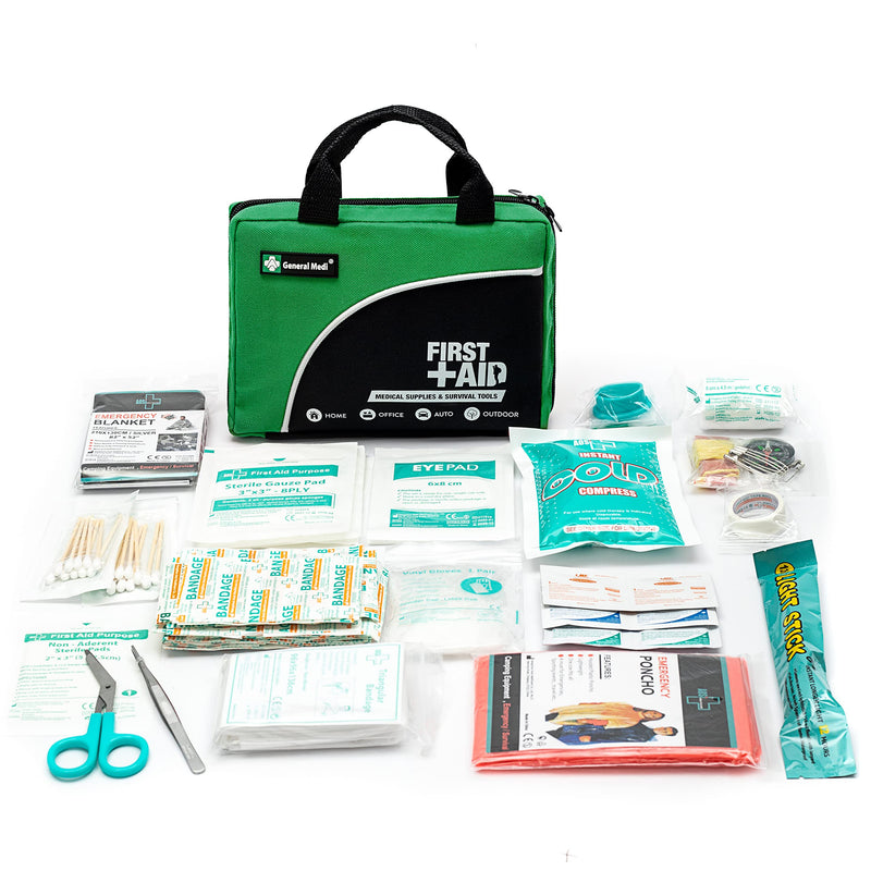 160 Piece Compact First Aid Kit Bag - Including Cold (Ice) Pack, Emergency Blanket, Moleskin Pad,Perfect for Travel, Home, Office, Car, Camping, Workplace (Green) Green - NewNest Australia