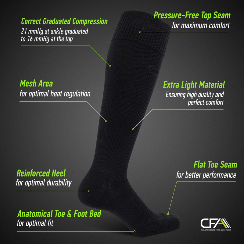 High quality compression socks for men and women, ankle protection and metatarsal support, flat lace seams, for running, sports, recovery, blood circulation, flight, Made in EU M All Black - NewNest Australia